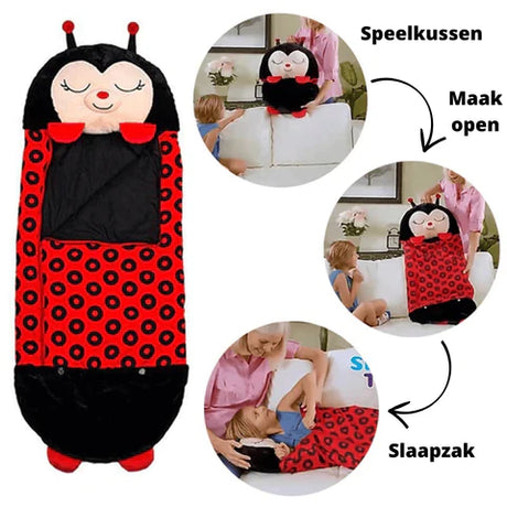 Ausgefalteter Happy Napper Kuschelschlafsack Marienkäfer