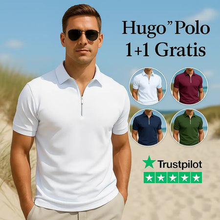 Modell in weißem Polo mit Reißverschluss und Premium-Komfort www.middo.nl