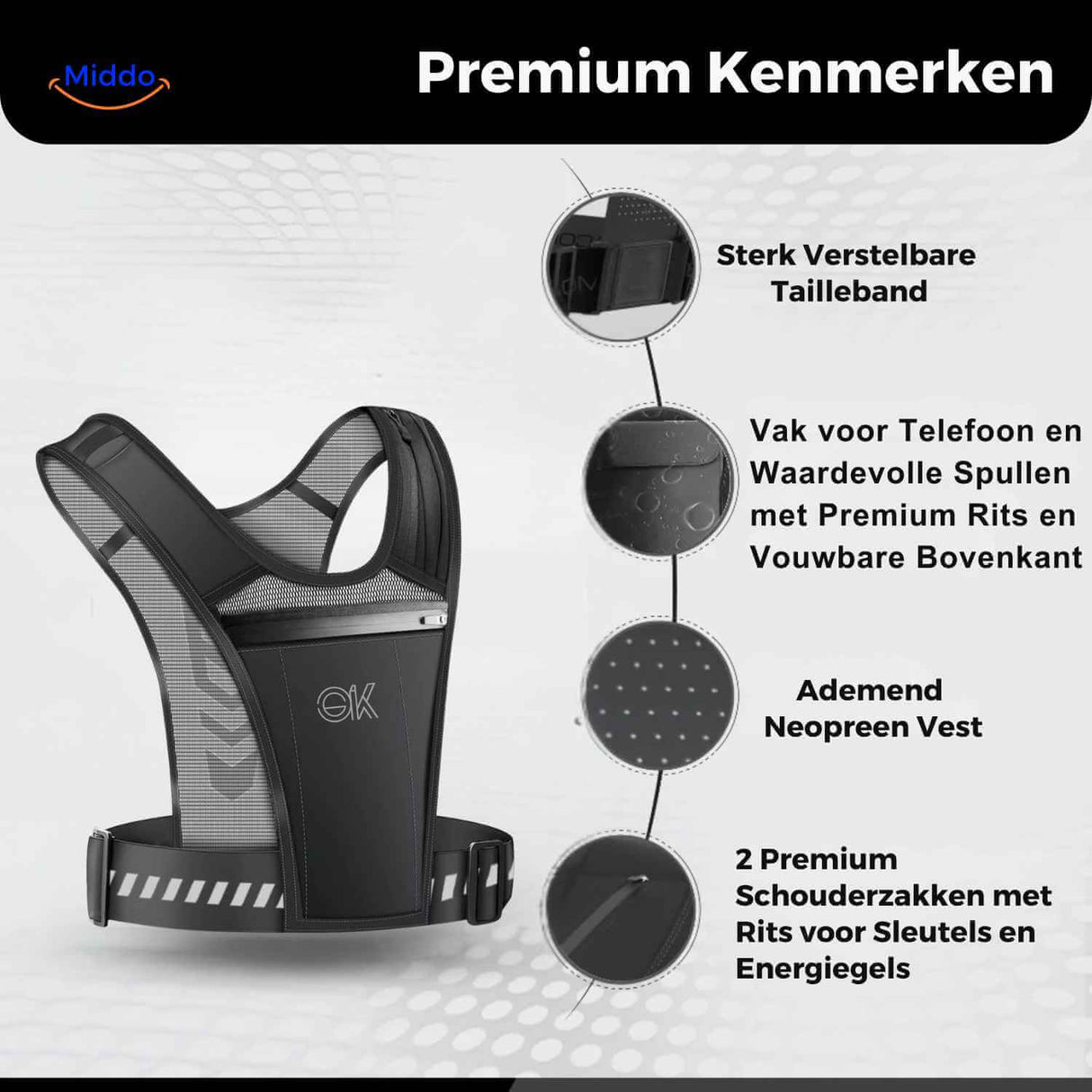 HydroRun Sporttasche Premium Merkmale mit atmungsaktivem Neopren und Reißverschlusstaschen