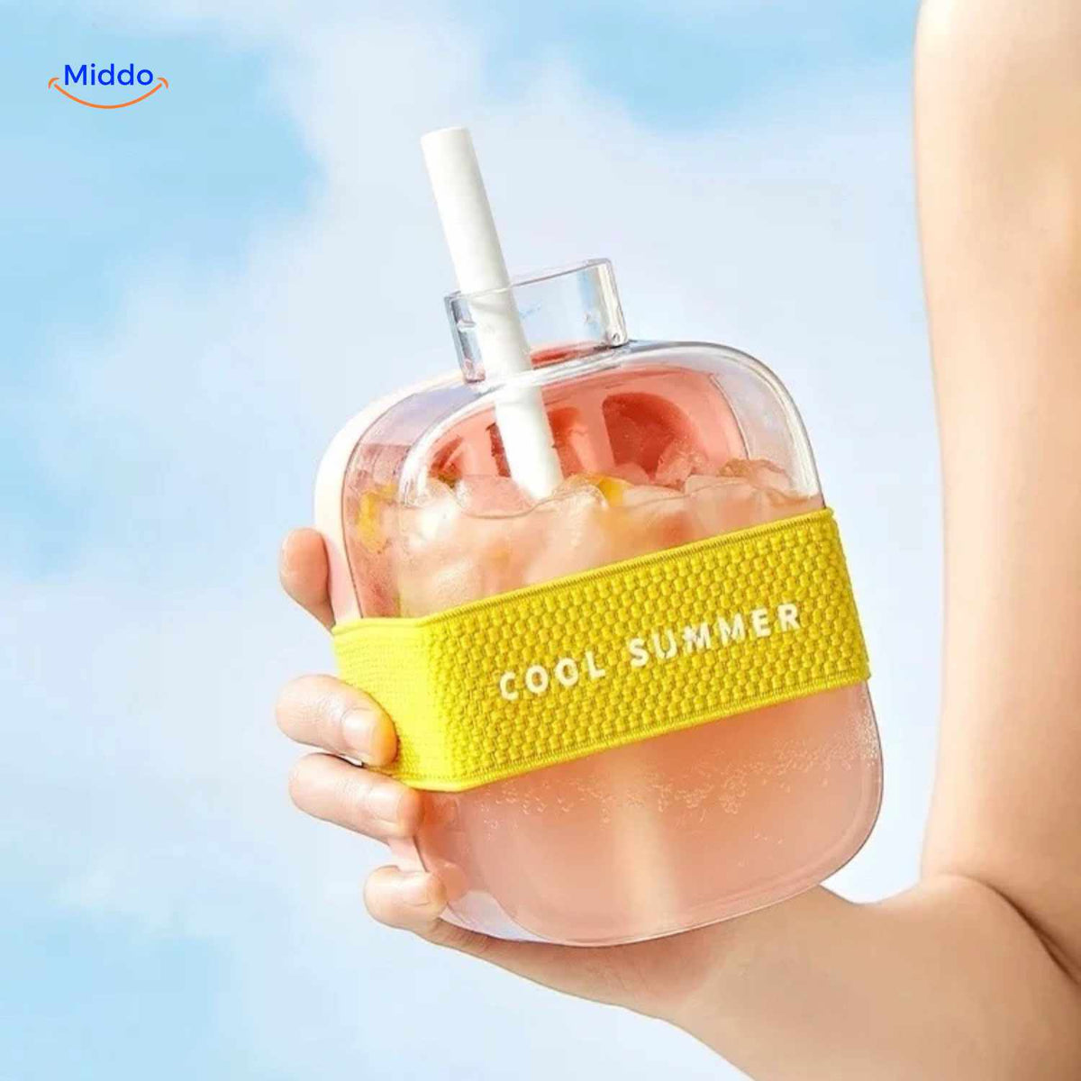 IceNova Flasche Rosa Trinkflasche mit Strohhalm im sommerlichen Cocktailstil www.middo.de