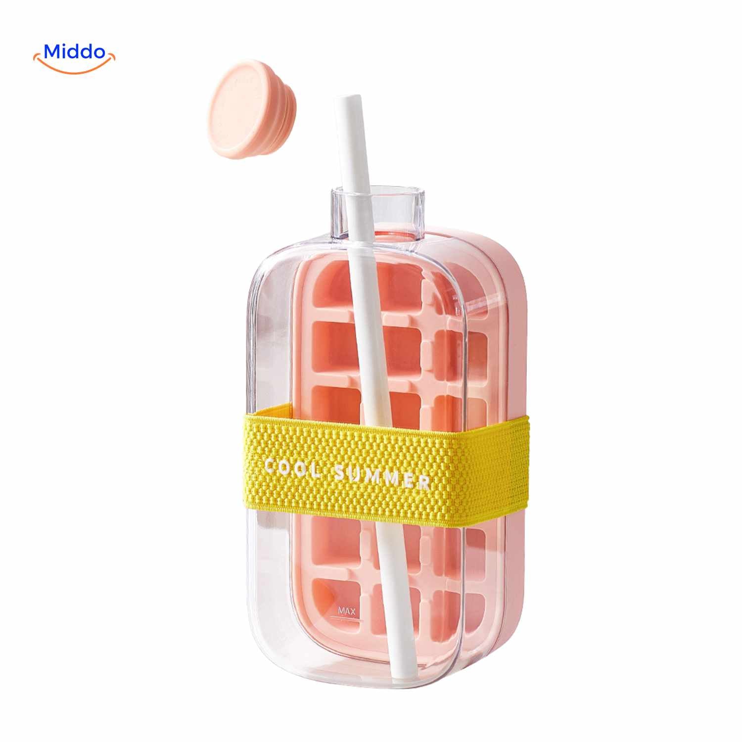 IceNova Flasche Rosa mit Strohhalm und Sommerband frisches Design www.middo.nl