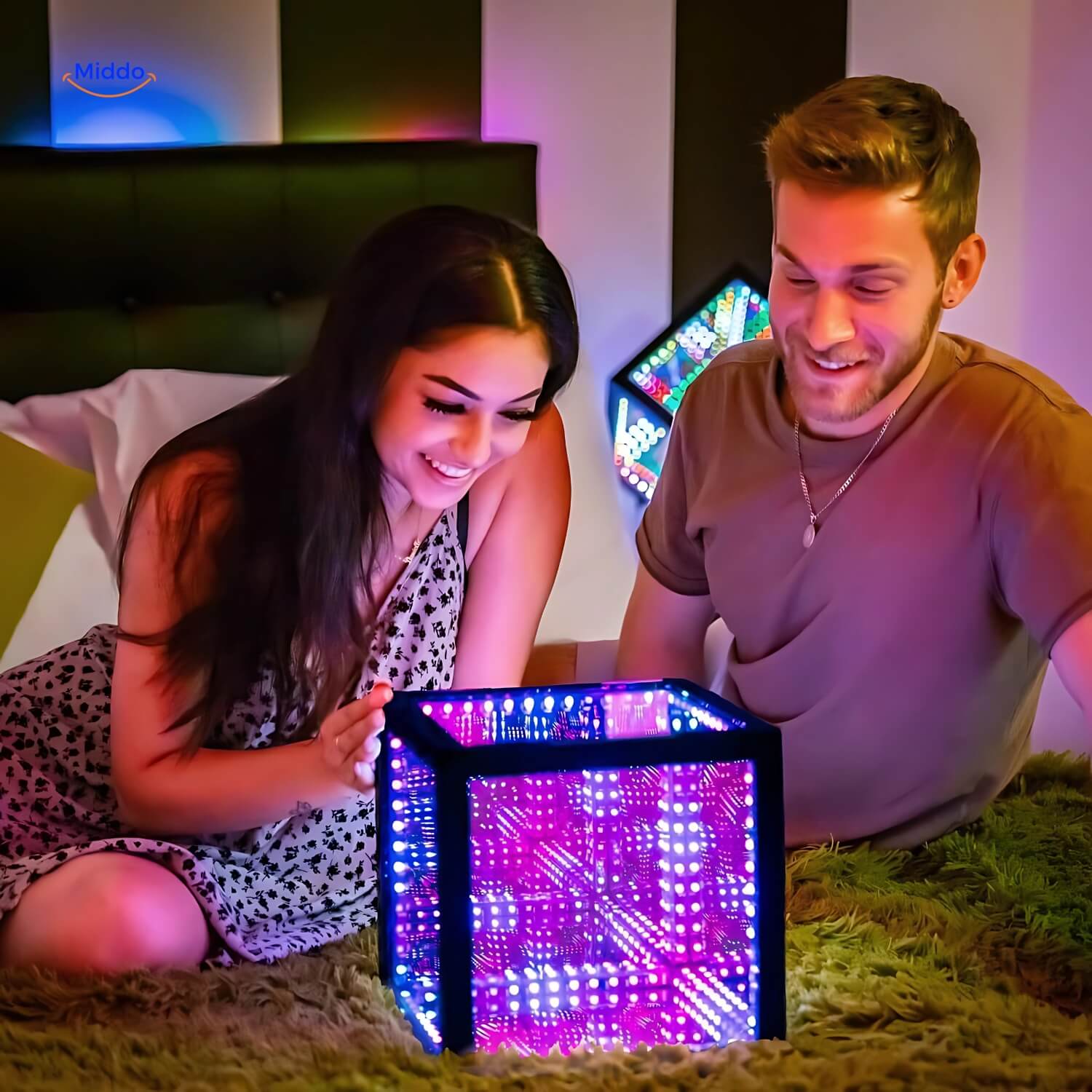 Stimmungsbild der quadratischen Infinity 3D Lampe