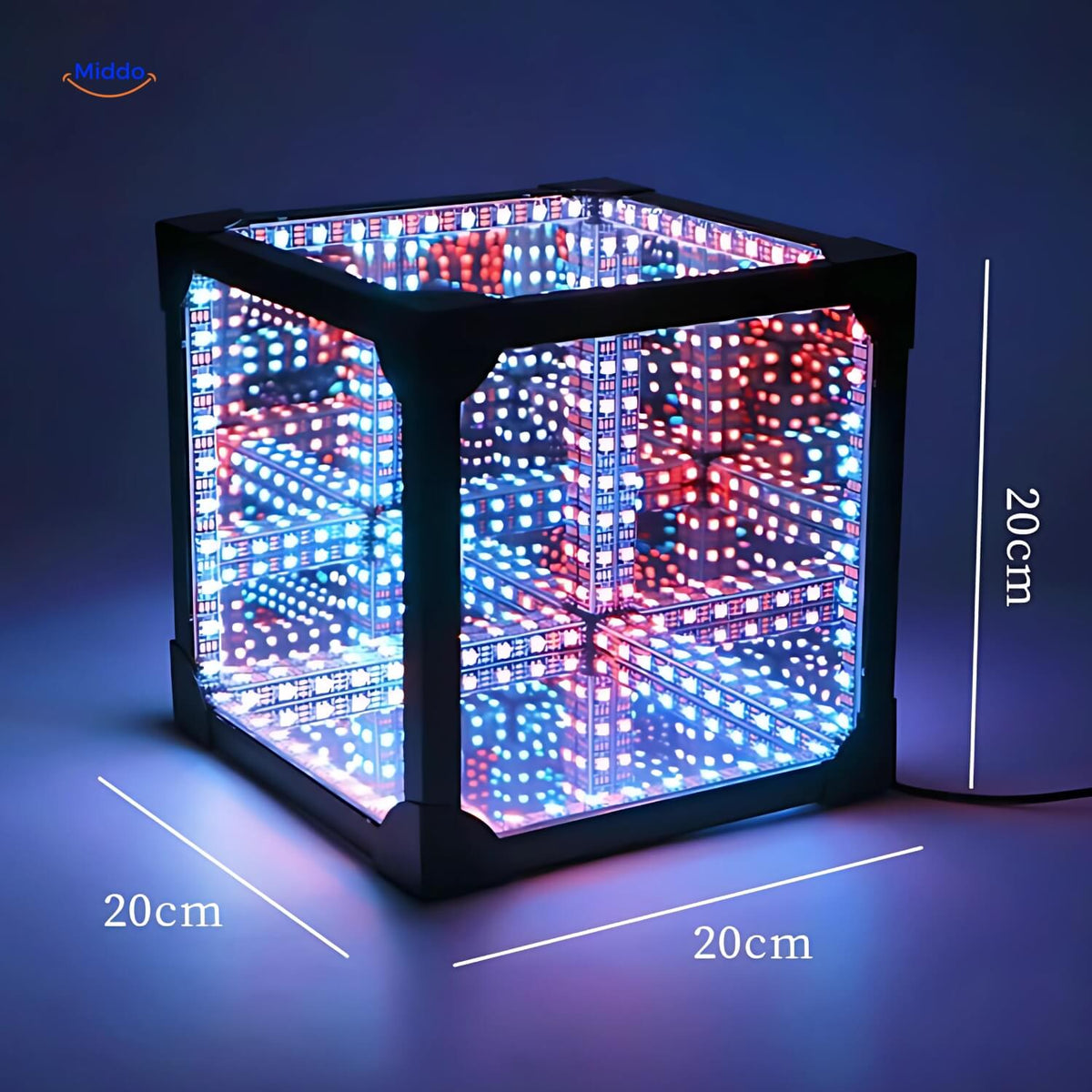 Abmessungen der quadratischen Infinity 3D Lampe