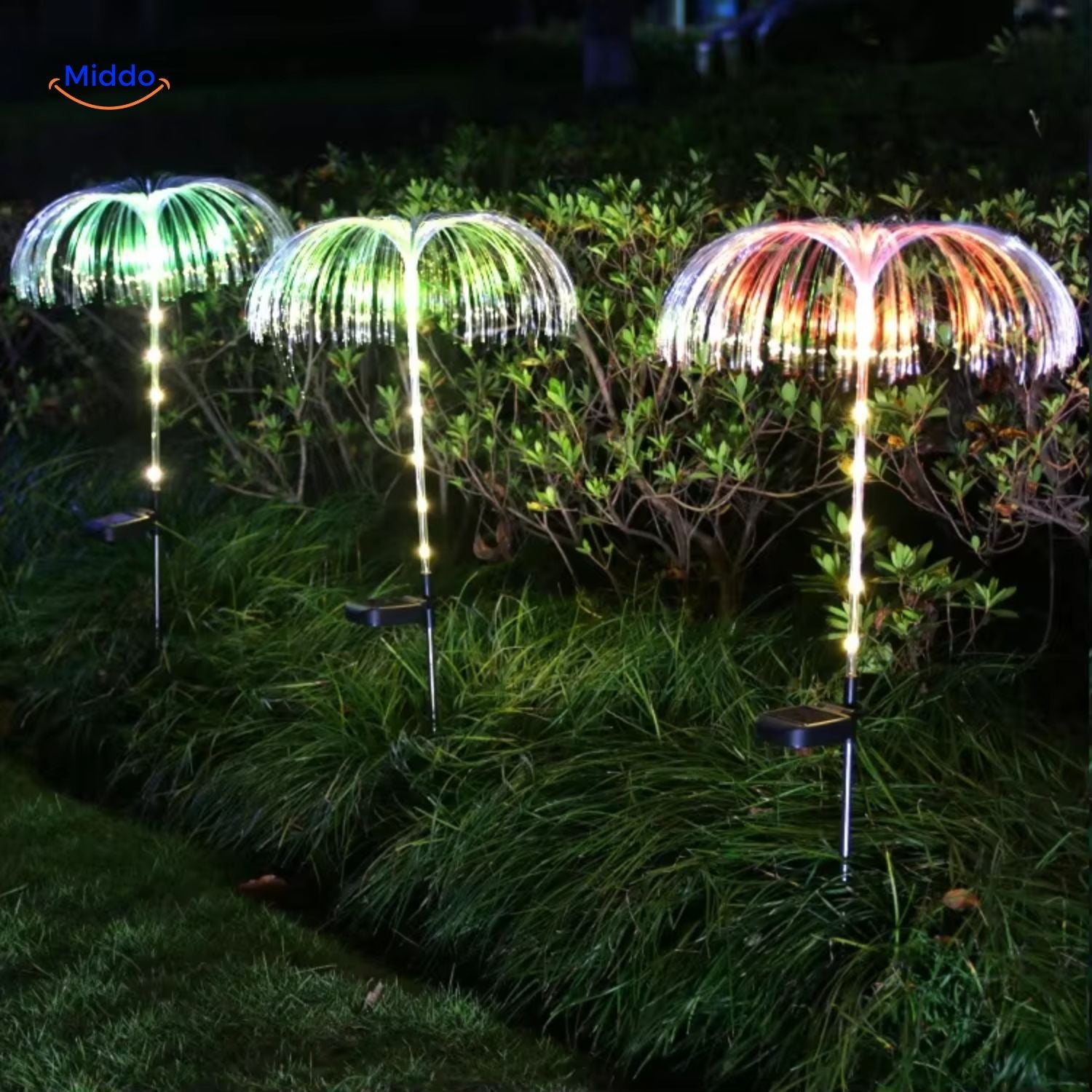 JellyGlow Solar Brunnen mit farbwechselnder grün-rosa Lampe www.middo.de
