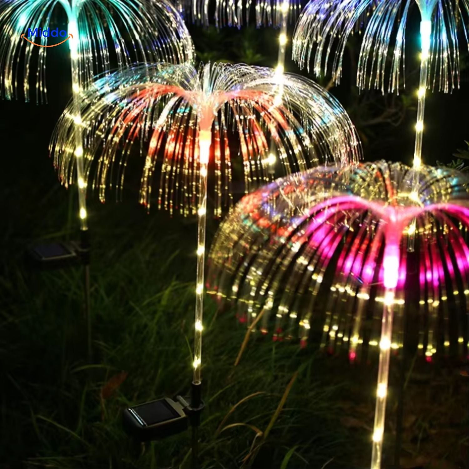 JellyGlow Solar Fontäne mit langen Lichteffekten und mehreren Farben www.middo.nl