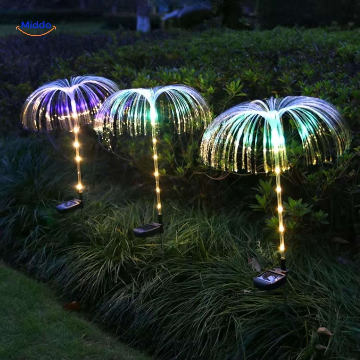 JellyGlow Solar Brunnen mit weißer und blauer Farbänderung www.middo.de