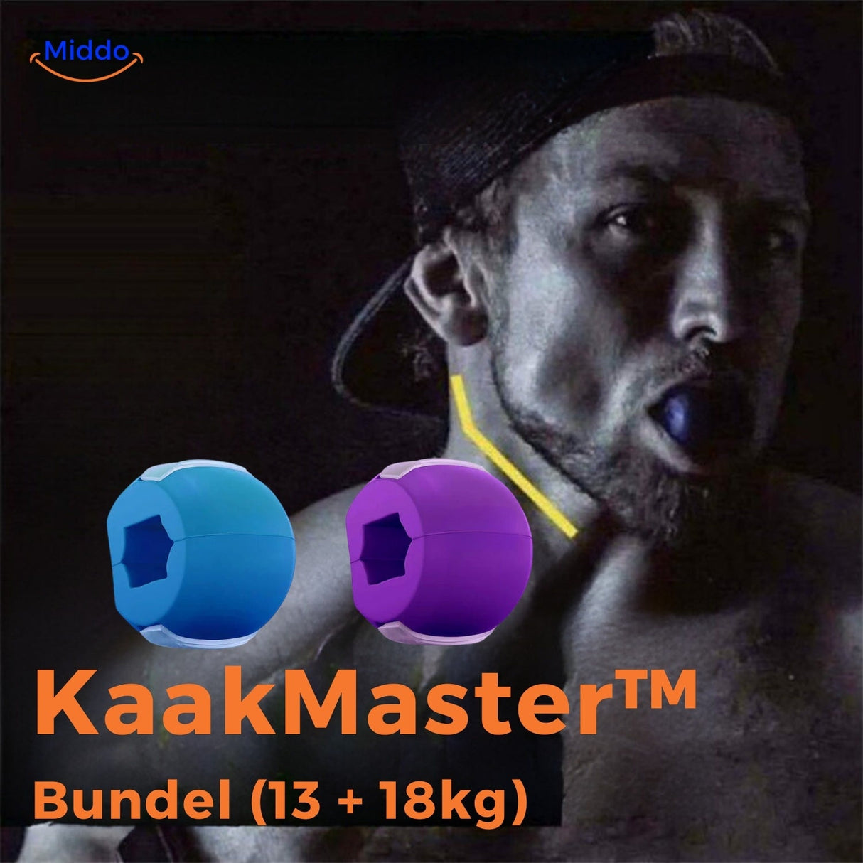 Man trainiert die Kiefermuskulatur mit dem KaakMaster Pro Kiefertrainer in verschiedenen Farben