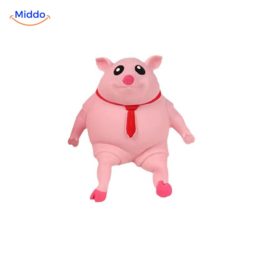LalaPig Squish rosa Schwein mit roter Krawatte drückbares Spielzeug middo.de