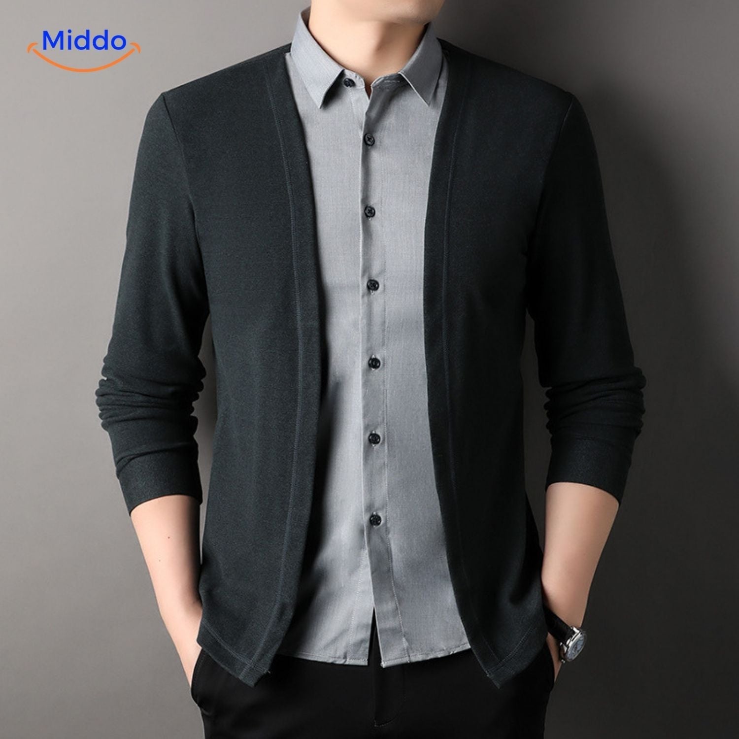 LayerFlex Knit seitliche Ansicht stilvolles Slim-Fit Hemd