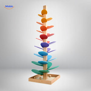 LearnPlay Kugelbahn Baum Bau mit grünen und blauen Platten