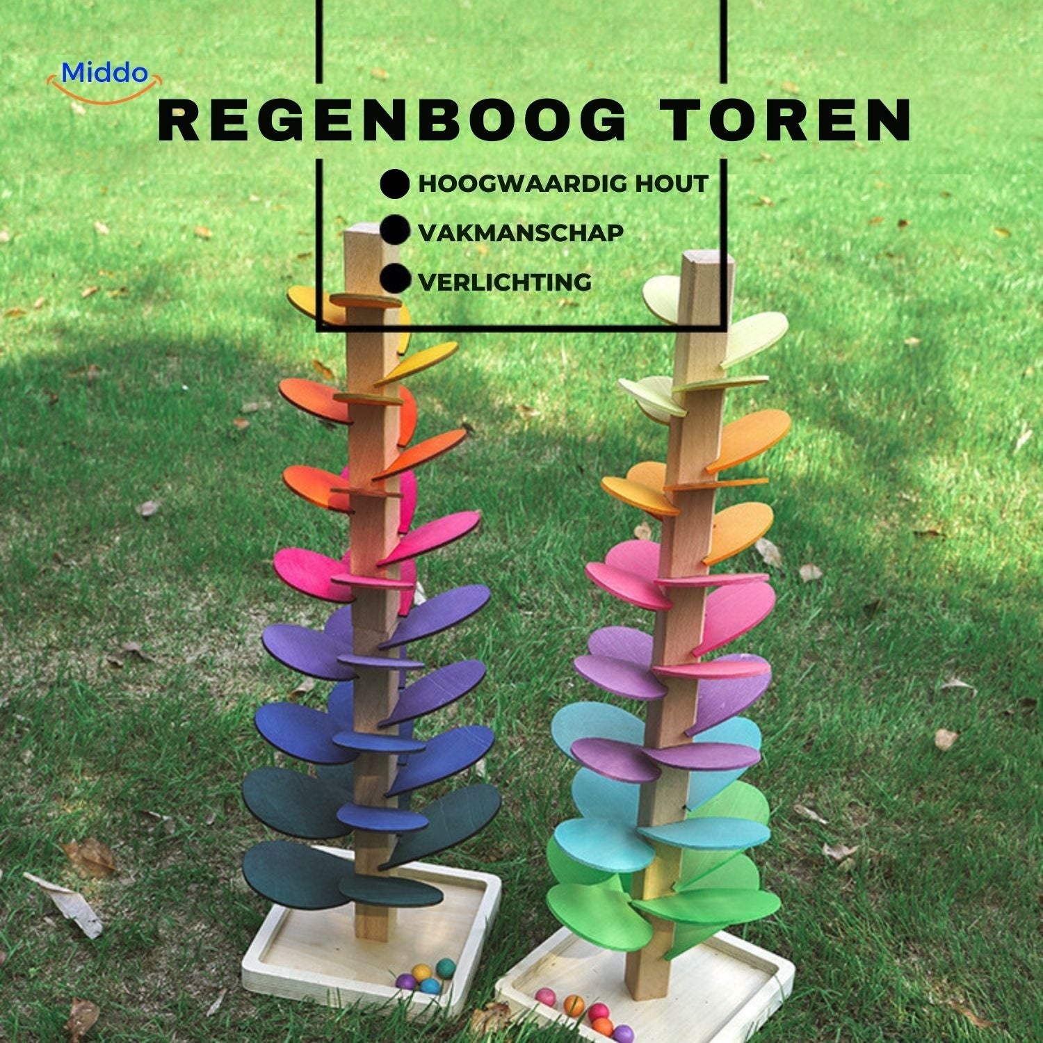 LearnPlay Ballenbahn Boom Regenbogenturm zwei Farboptionen www.middo.de