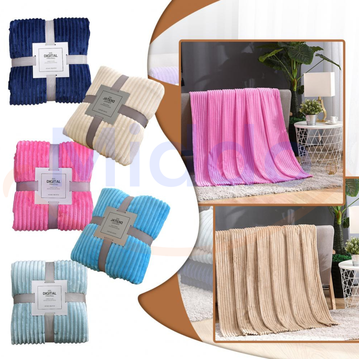 Verschiedene Farben von samtigen Fleece-Decken auf einem Display
