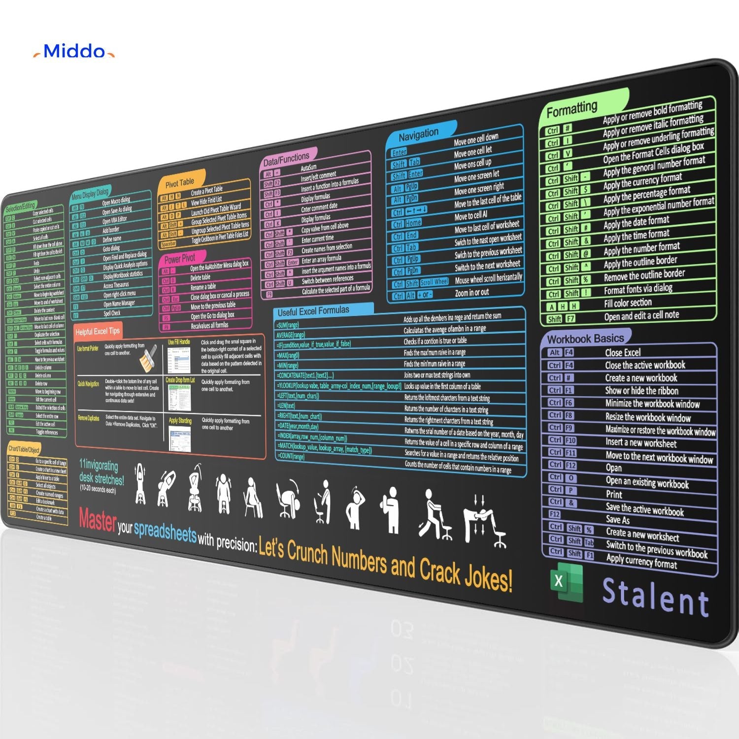 Lernopad Mauspad Excel-Formeln Formatierung Navigation und Power Pivot Tastatur Mauspad www.middo.de