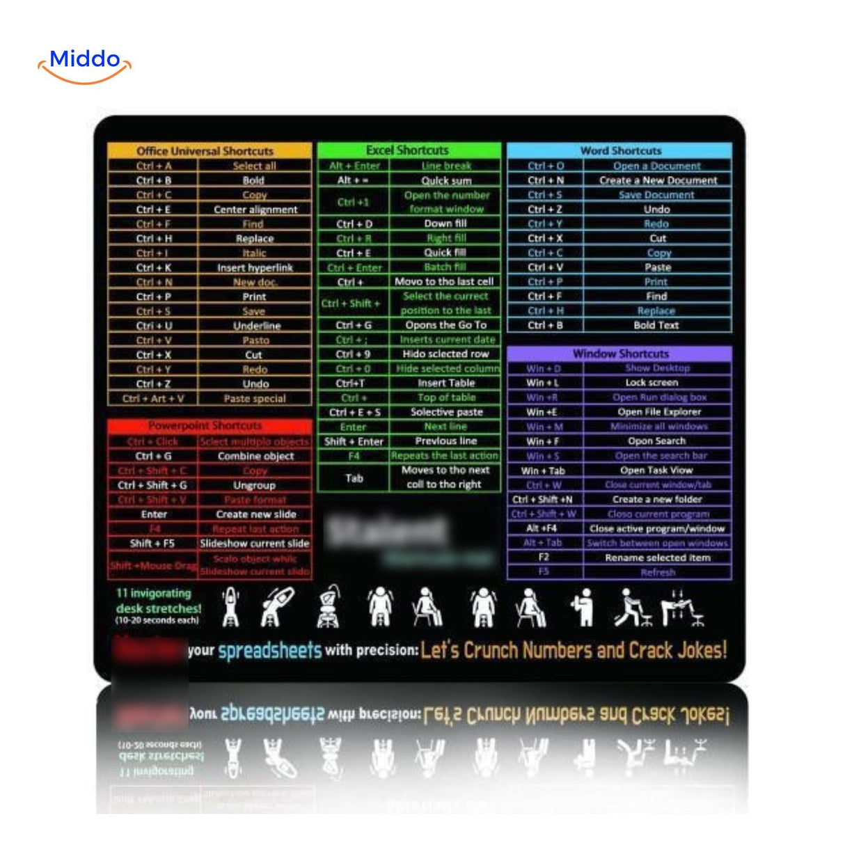 Lernopad Mauspad Office Excel Word Shortcut-Mauspad für Desktop-Computer Arbeitsplatz
