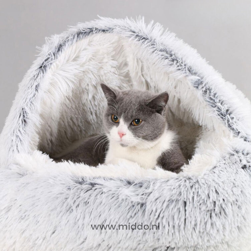 Grau luxuriöses Haustierbett mit Katze darin, SoftSnuggle