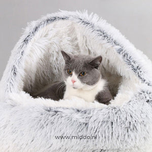 Grau luxuriöses Haustierbett mit Katze darin, SoftSnuggle