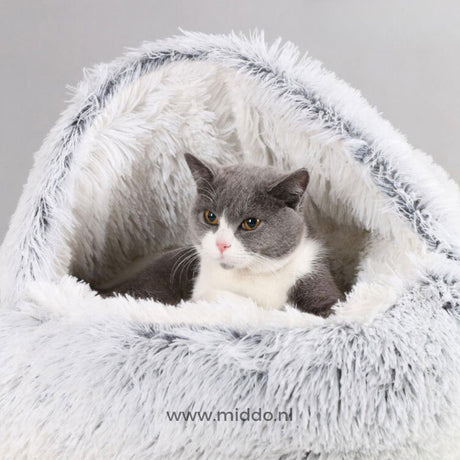 Grau luxuriöses Haustierbett mit Katze darin, SoftSnuggle