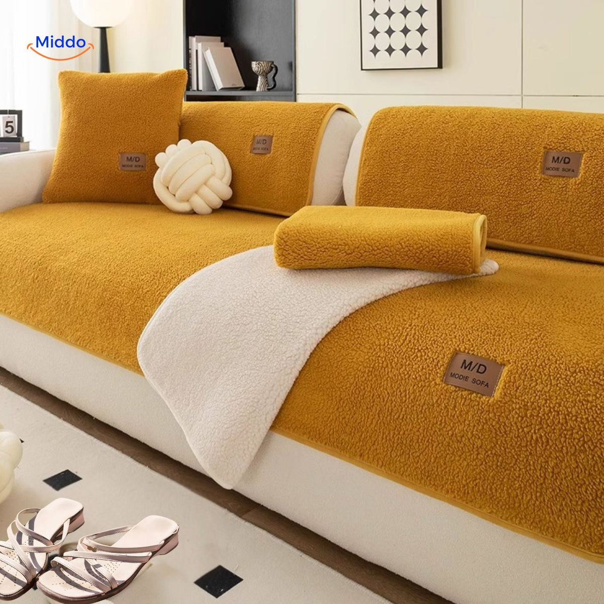 LuxeLamb Sofa Kissen gelbe Farbige Decken mit Stoff