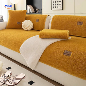 LuxeLamb Sofa Kissen gelbe Farbige Decken mit Stoff