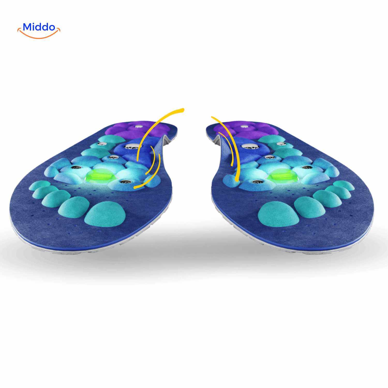 MagneFlex Einlegesohlen blau mit bunten Blasen zur Entspannung www.middo.nl