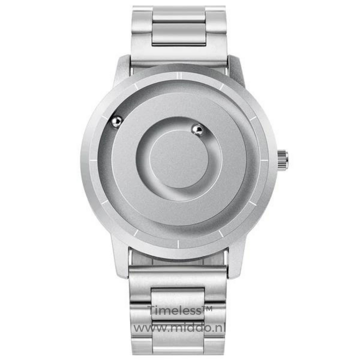 Silberne Uhr mit Stahlarmband und minimalistischem Design