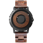 Schwarze Magnetique Uhr mit Holz-Zifferblatt und Holz-Armband