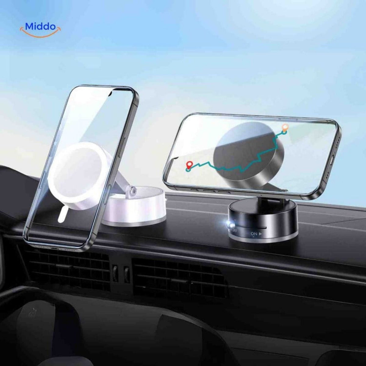 Magnetix Telefon Halterung für das Auto - Armaturenbrett mit Telefon 2 www.middo.de