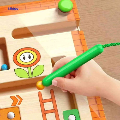 MagnoMaze Spiel – Magnetischer Stift mit bunten Kugeln im pädagogischen Holzlabyrinth | Jetzt auf www.middo.de entdecken!