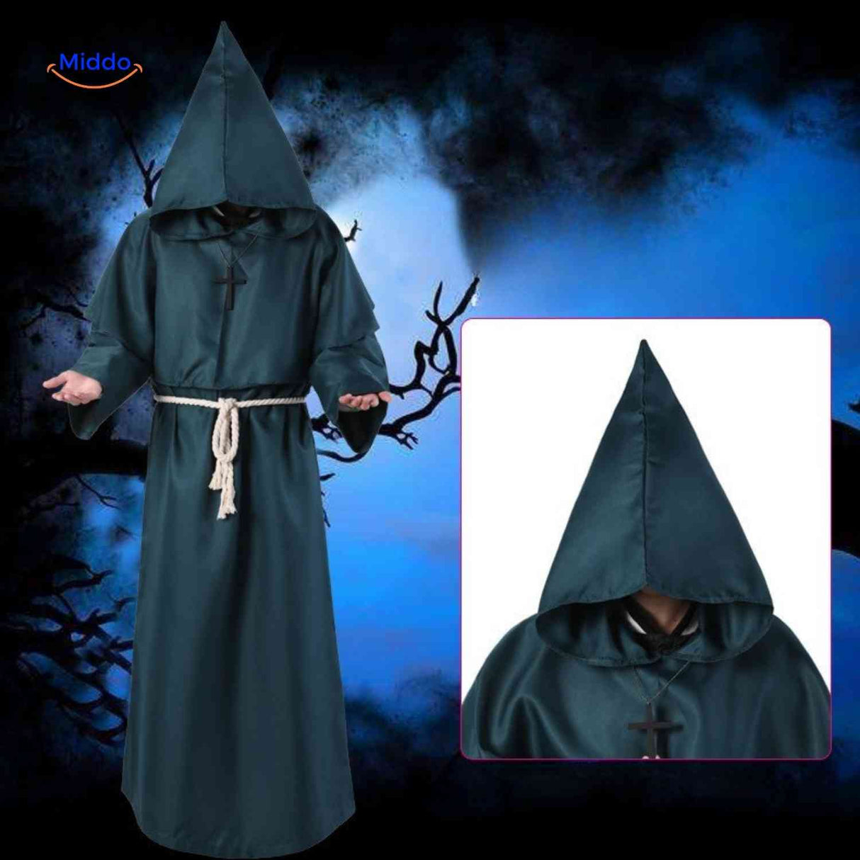 Monkara Kostüm - Grüner Mönch mit Kapuze für Halloween