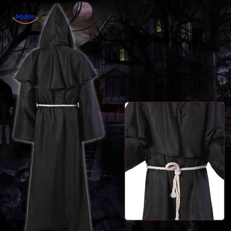 Monkara Kostüm - schwarzes Kapuzen-Priesterkostüm