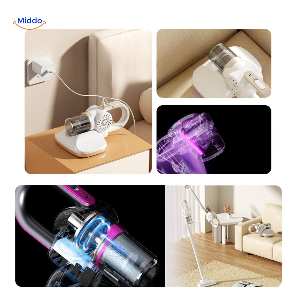 MopVac Pro aufladen mit Lichtfunktion für schnelle Reinigung www.middo.de