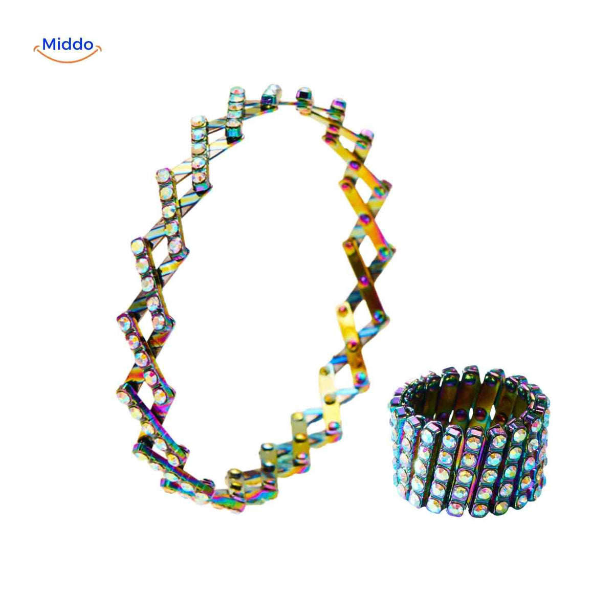 Morphix Ring mehrfarbig mit Strass Armkette und Ring www.middo.de