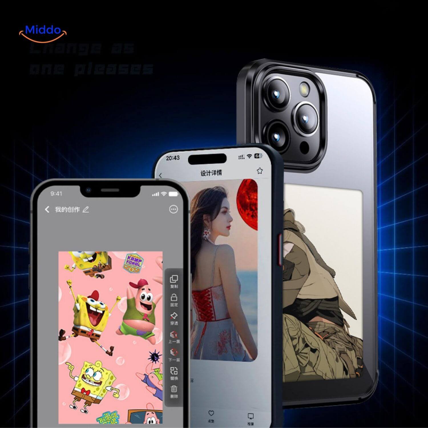 NFCScreen Case schwarz mit Abbildung einer Frau mit Hund www.middo.nl