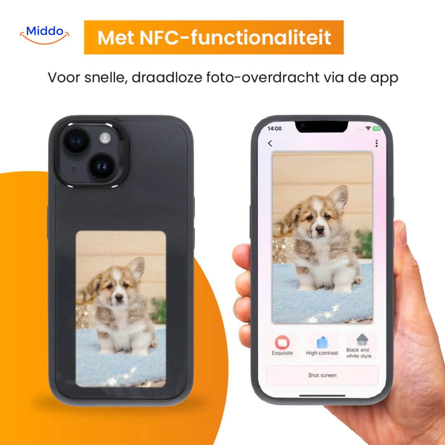 NFCScreen Case schwarz mit Foto von www.middo.nl