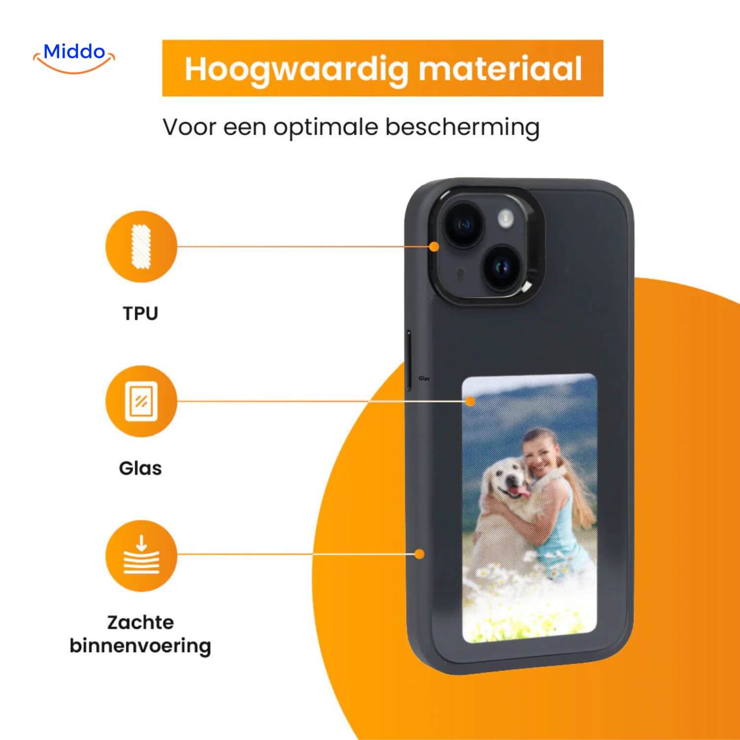NFCScreen-Hülle schwarz mit Foto von jungem Mädchen www.middo.nl