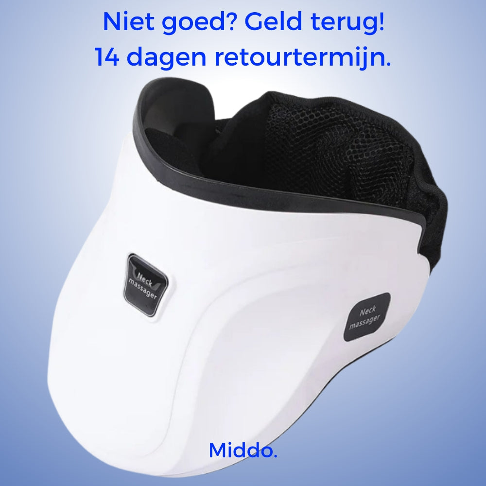 Weißer Nackenmassager mit Rückgabegarantie auf himmelblauem Hintergrund