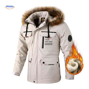 NordGuard beige Thermo-Herrenparka mit Fellkragen und Futter