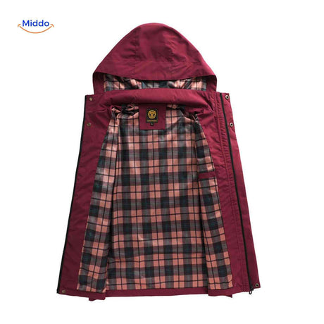NordGuard bordeauxrote Herren-Winterjacke mit kariertem Futter und Kapuze