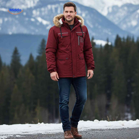 NordGuard bordeauxrote Herren-Outdoorjacke mit Kapuze und Brusttasche mit Reißverschluss