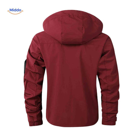 NordGuard bordeauxrote wasserdichte Herren-Outdoorjacke mit Kapuze und Ärmeltasche