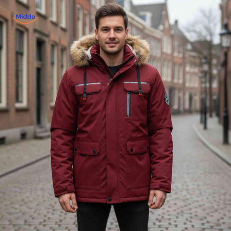 NordGuard dunkelblaue winddichte Herrenparka mit Kapuze und reflektierenden Details