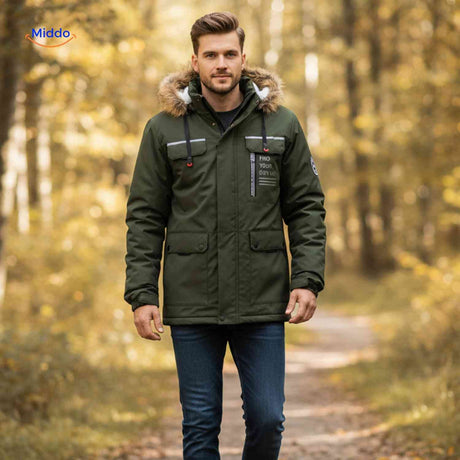 NordGuard graue winddichte Herrenjacke mit orangefarbenem Futter und Kapuze