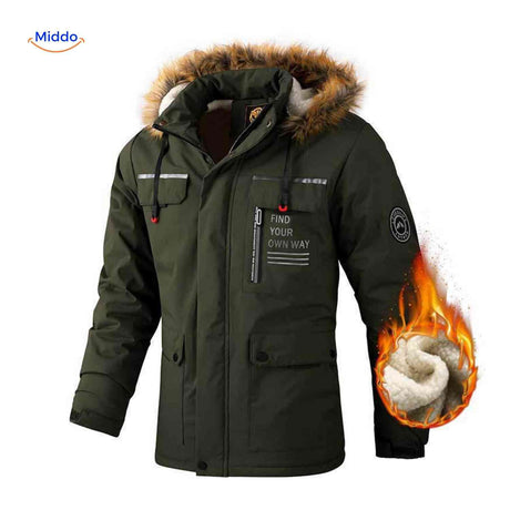 NordGuard armeegrüne wasserdichte Herren-Winterjacke mit Kapuze und Pattentaschen