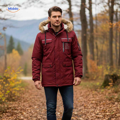NordGuard rote wasserabweisende Herren-Winterjacke mit Kapuze und Reißverschlussdetail