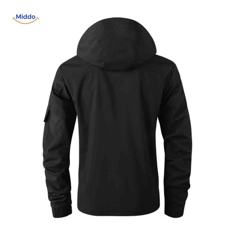 NordGuard schwarze minimalistische Herren-Outdoorjacke mit Kapuze und klarem Design