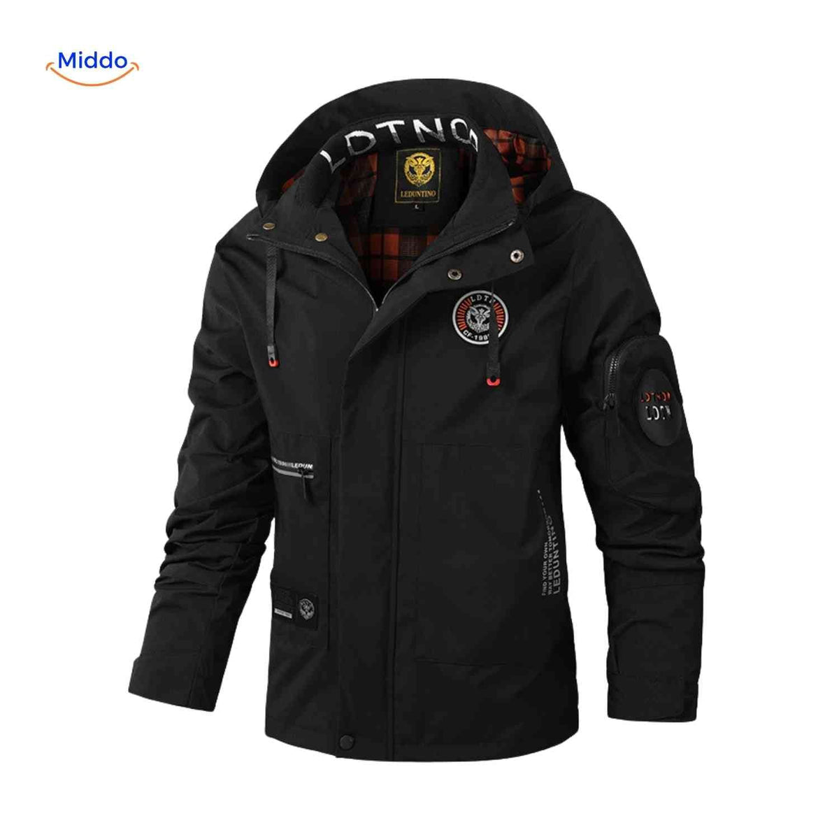 NordGuard schwarze wasserdichte Herren-Winterjacke mit Kapuze und Ärmeltasche