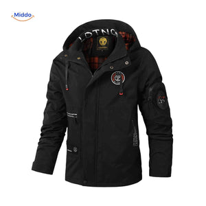 NordGuard schwarze wasserdichte Herren-Winterjacke mit Kapuze und Ärmeltasche