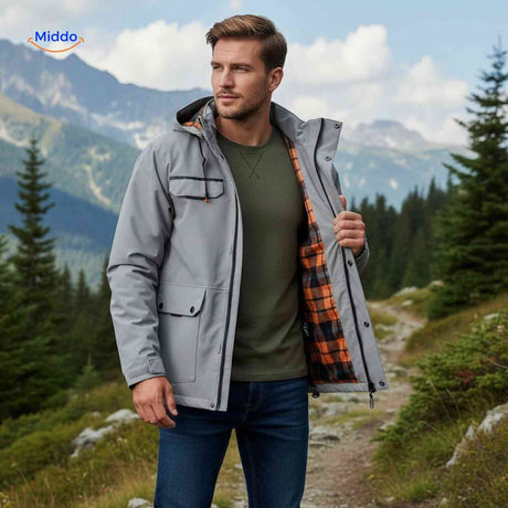 NordGuard schwarze wasserdichte Herren-Winterjacke mit Kapuze und Druckknopftaschen