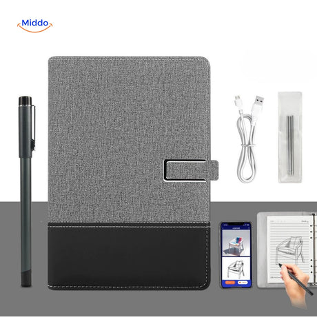 NoteSync Smart Pen in Grau und Schwarz mit Notizbuch und USB-Stift - www.middo.de