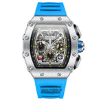 ONOLA Uhr in Silber mit blauer Silikonband.